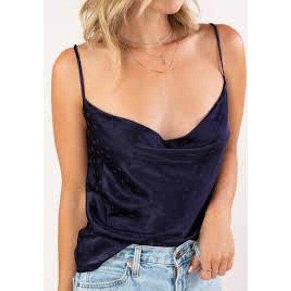 LOVE STITCH Dot Jacquard Cowl Neck Satin Cami Top NWT Medium M ROMANTIC FEMININE - Picture 4 of 5